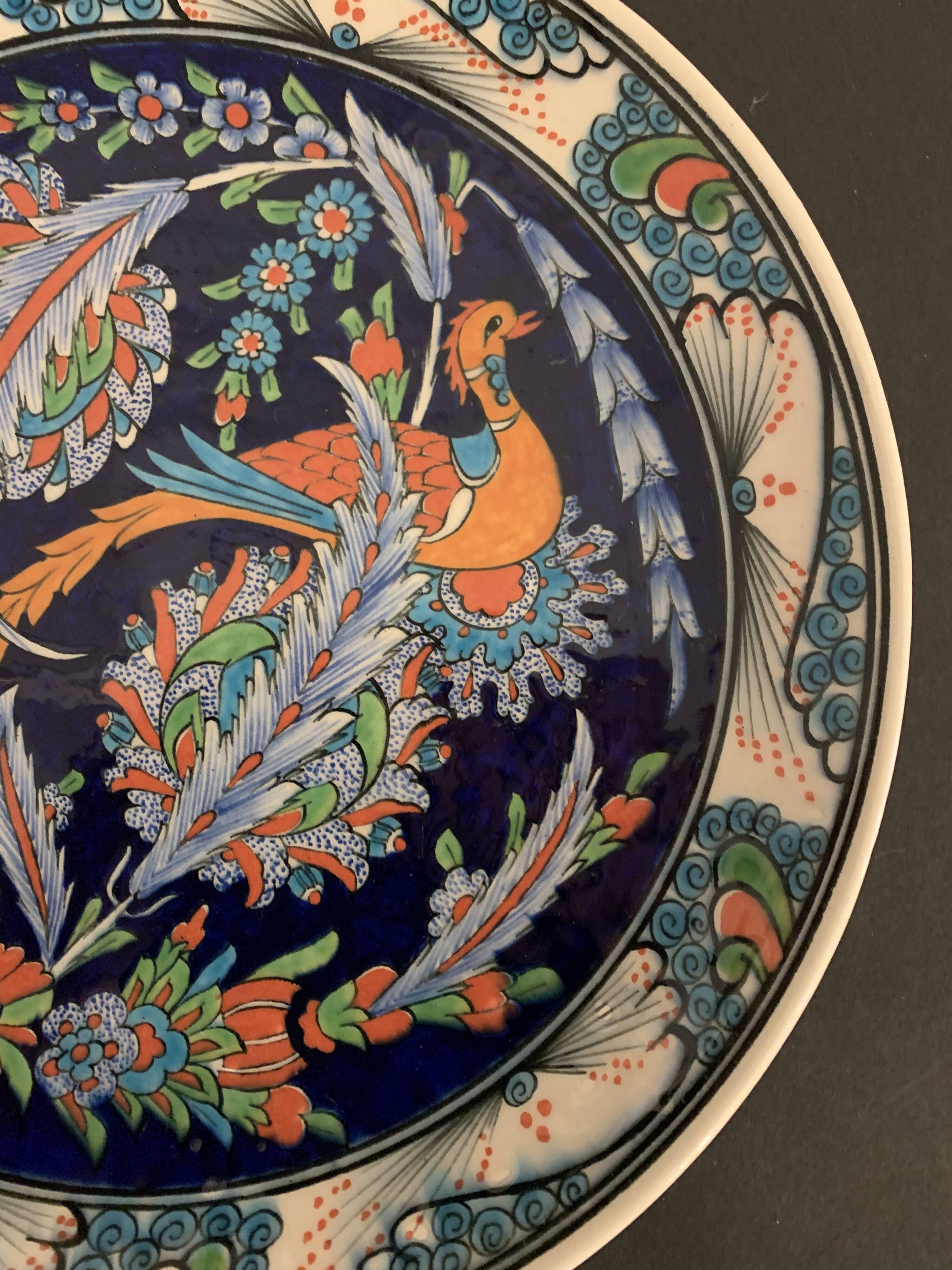 Turkish earthenware dish, coloured, handmade and signed Coskun Uzun, Kotahya, Turkey