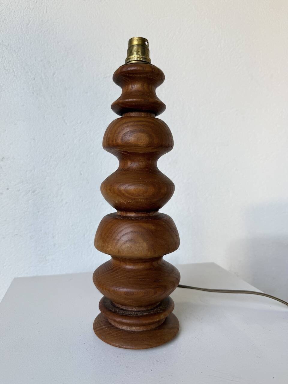 1950s turned oak wood table lamp