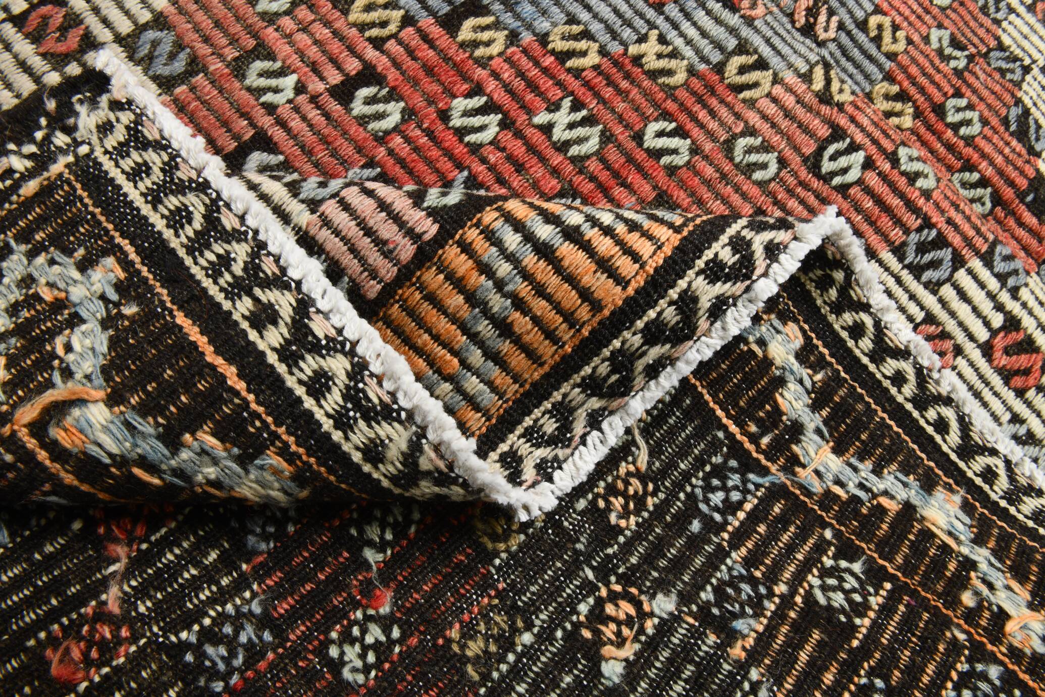 Burgundy & Green Turkish Vintage Kilim Rug