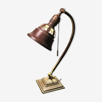 Lampe de bureau art deco en laiton, bronze et cuivre