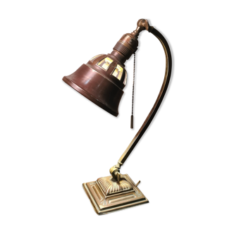 Lampe de bureau art deco en laiton, bronze et cuivre