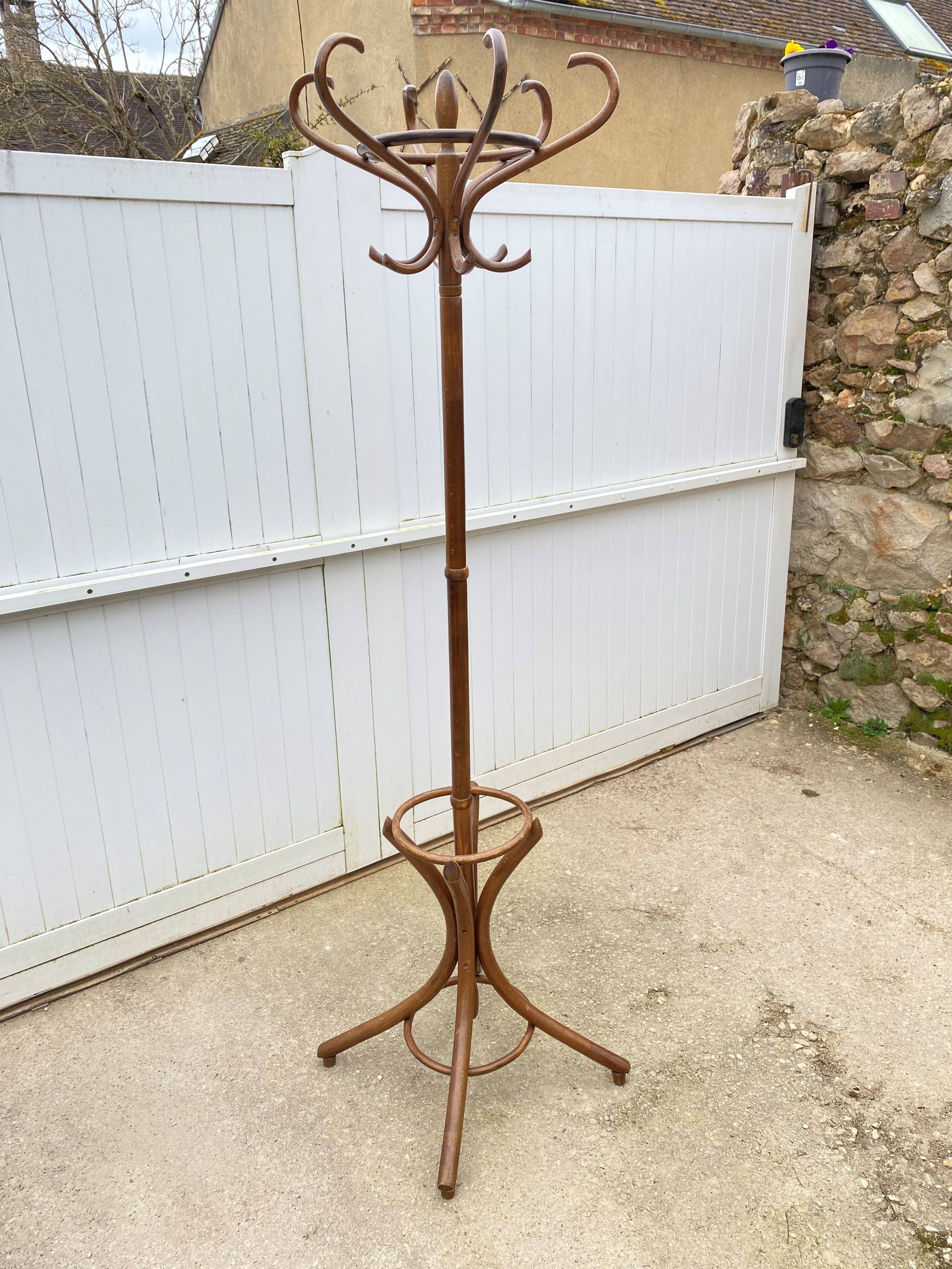 1960s bistro swivel parrot coat rack, curved wood