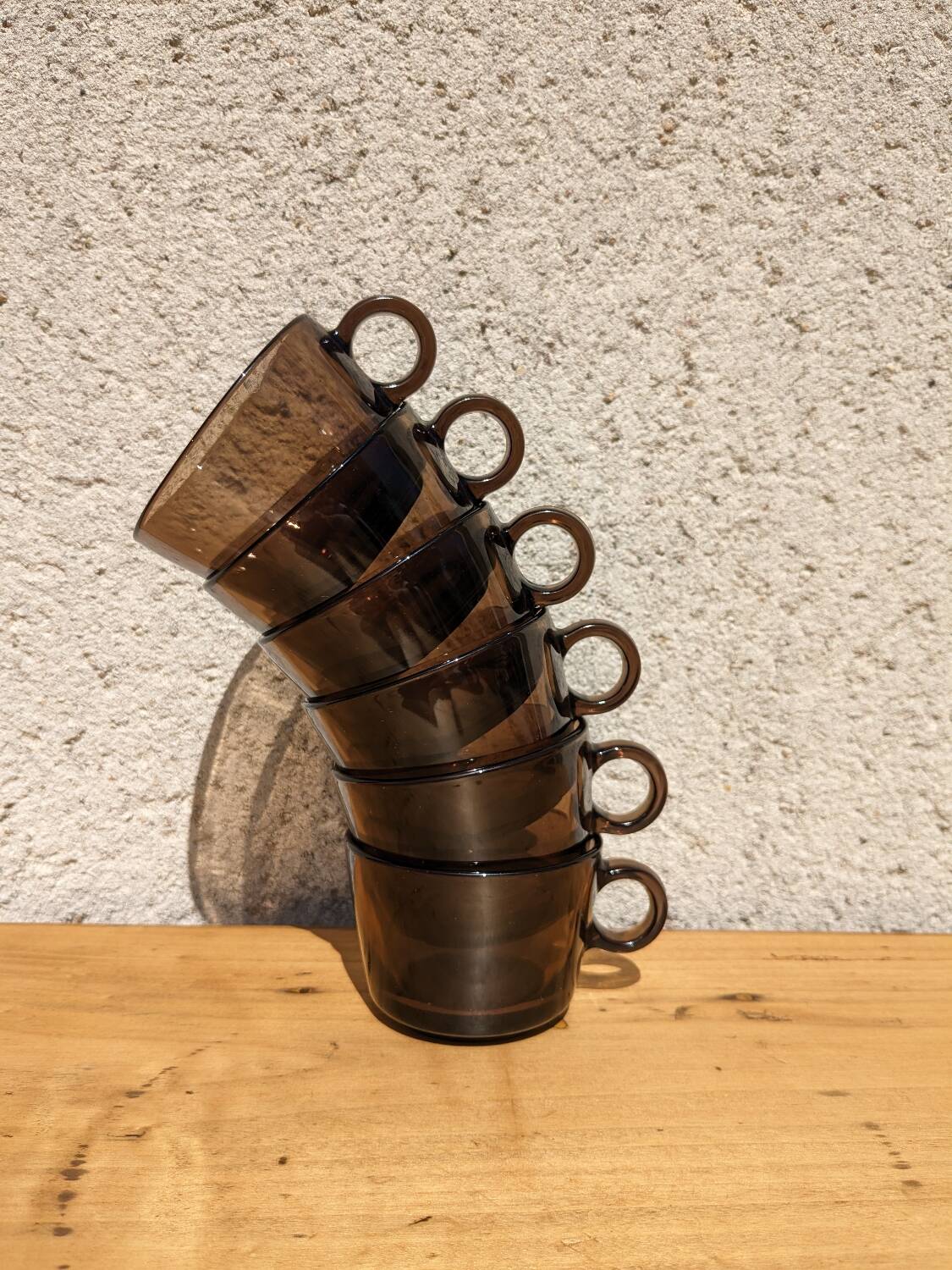 6 vintage smoked glass coffee cups