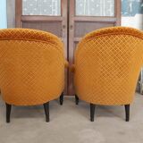 Pair of orange velvet toad armchairs