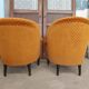 Pair of orange velvet toad armchairs