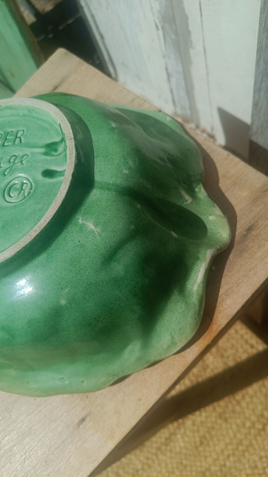 Vintage cabbage decorated earthenware salad bowl
