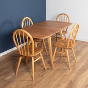 Retro Blonde Ercol Model 383 Dining Table & Four Model 370 Windsor Kitchen Dining Chairs