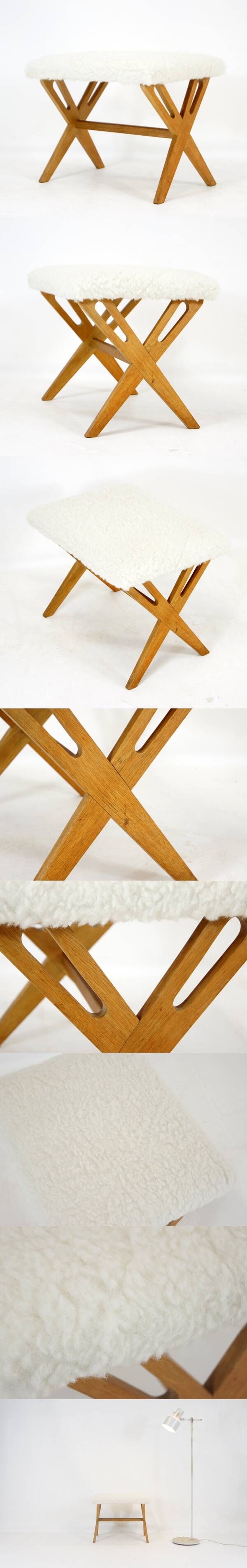 Retro Vintage Danish Oak Dressing Stool Ottoman Footstool Mid Century 60s 70s