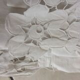 Old sheet with monograms and wide hand made embroider.