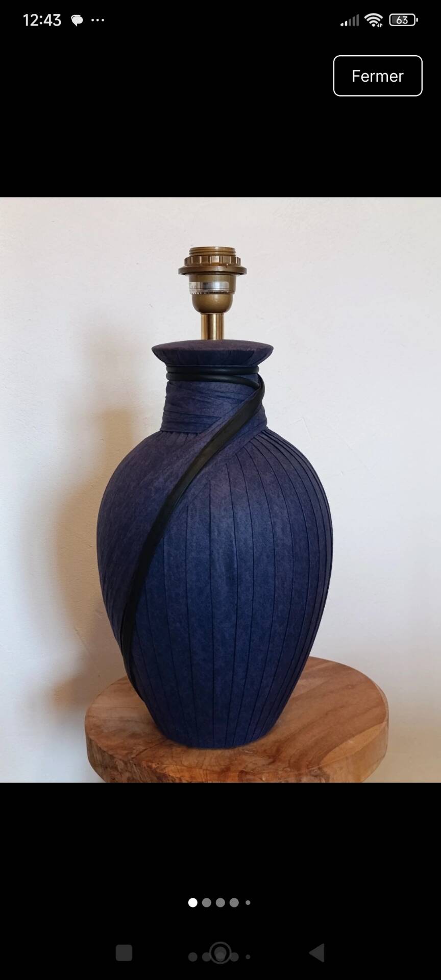 Vintage lamp base signed Emilio Robba – blue/purple fabric