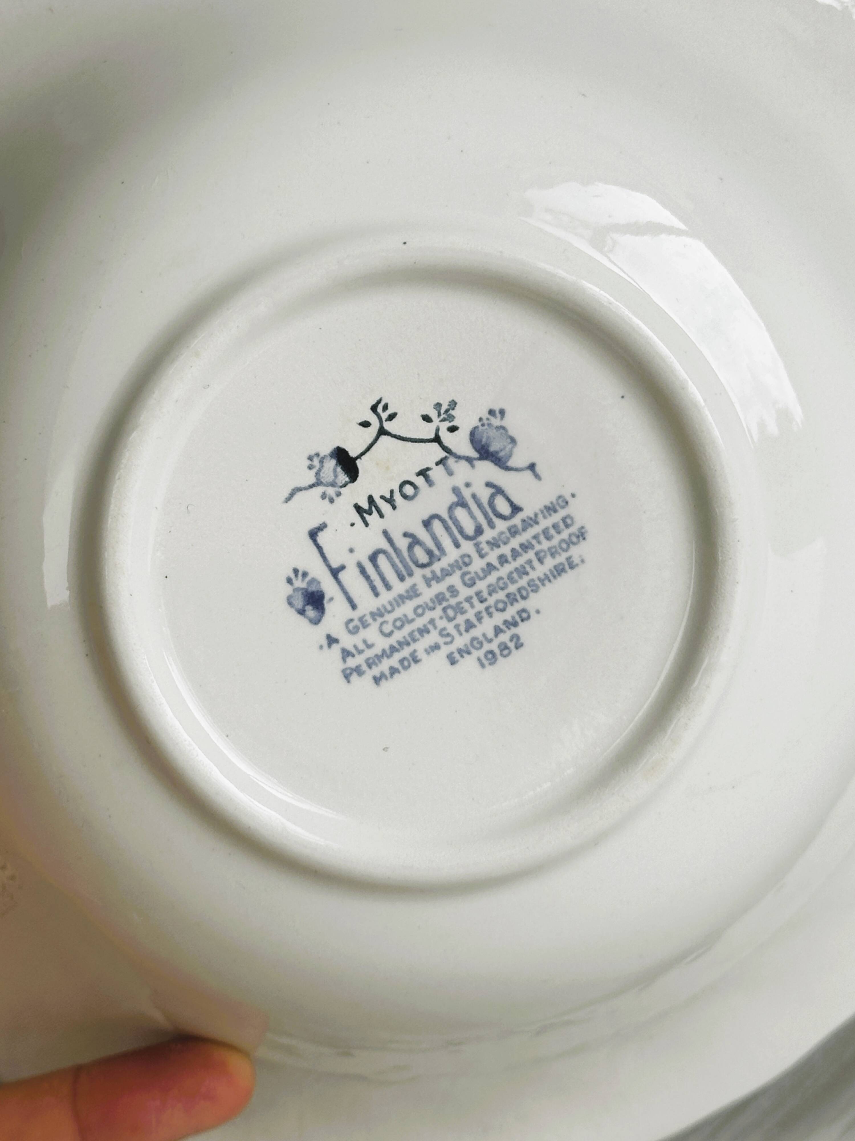 Small Myott porcelain salad bowl, blue floral decoration