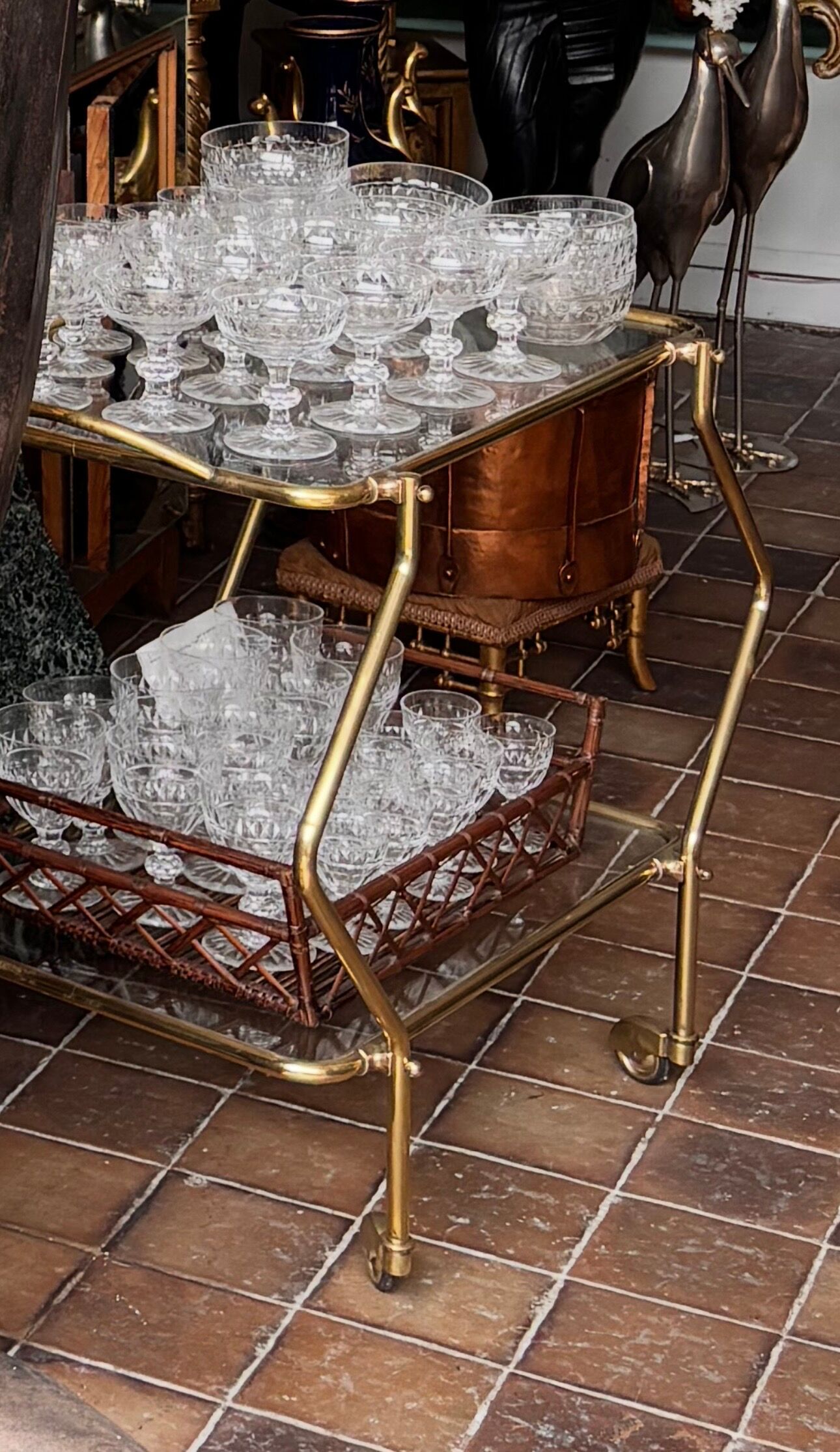 Italian mid-century 1960s brass rolling bar cart