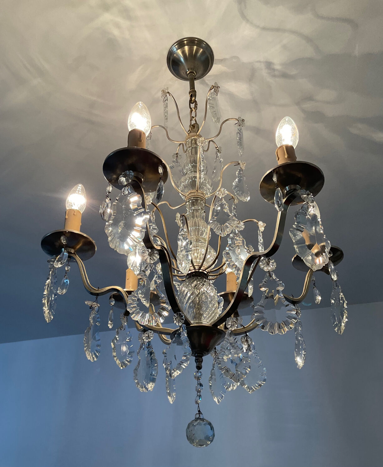 Girandole chandelier with crystal drops from the 60s and 70s