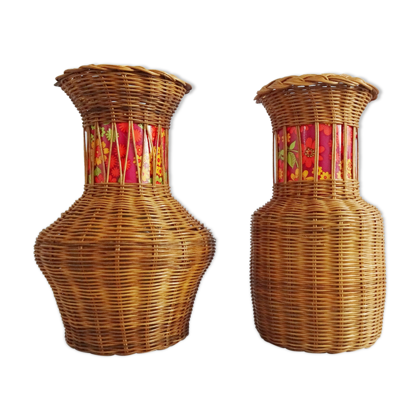Pair of rattan vases, braided vase 1960