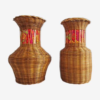 Pair of rattan vases, braided vase 1960