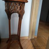Woven wood and rattan plant stand