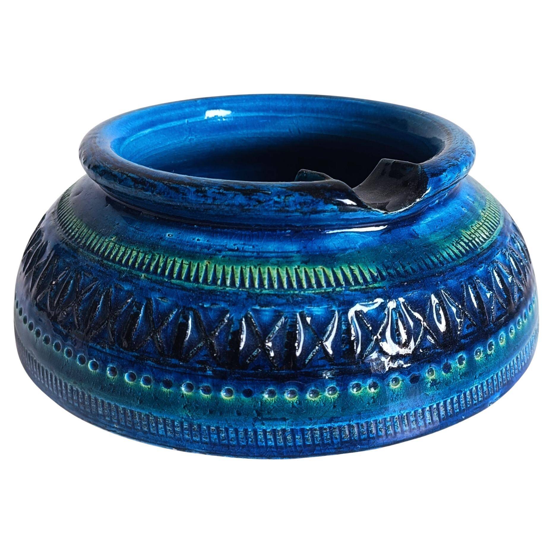 Bitossi Large Ashtray by Aldo Londi, Rimini Blu Ceramic, Italy, 1960s