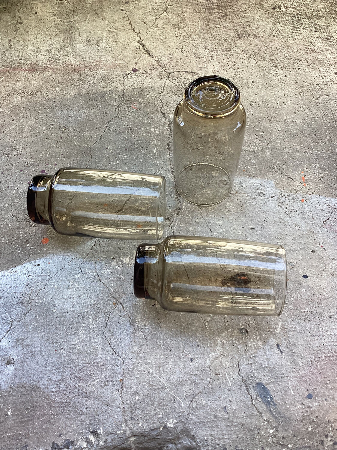 3 vintage glasses in smoked glass