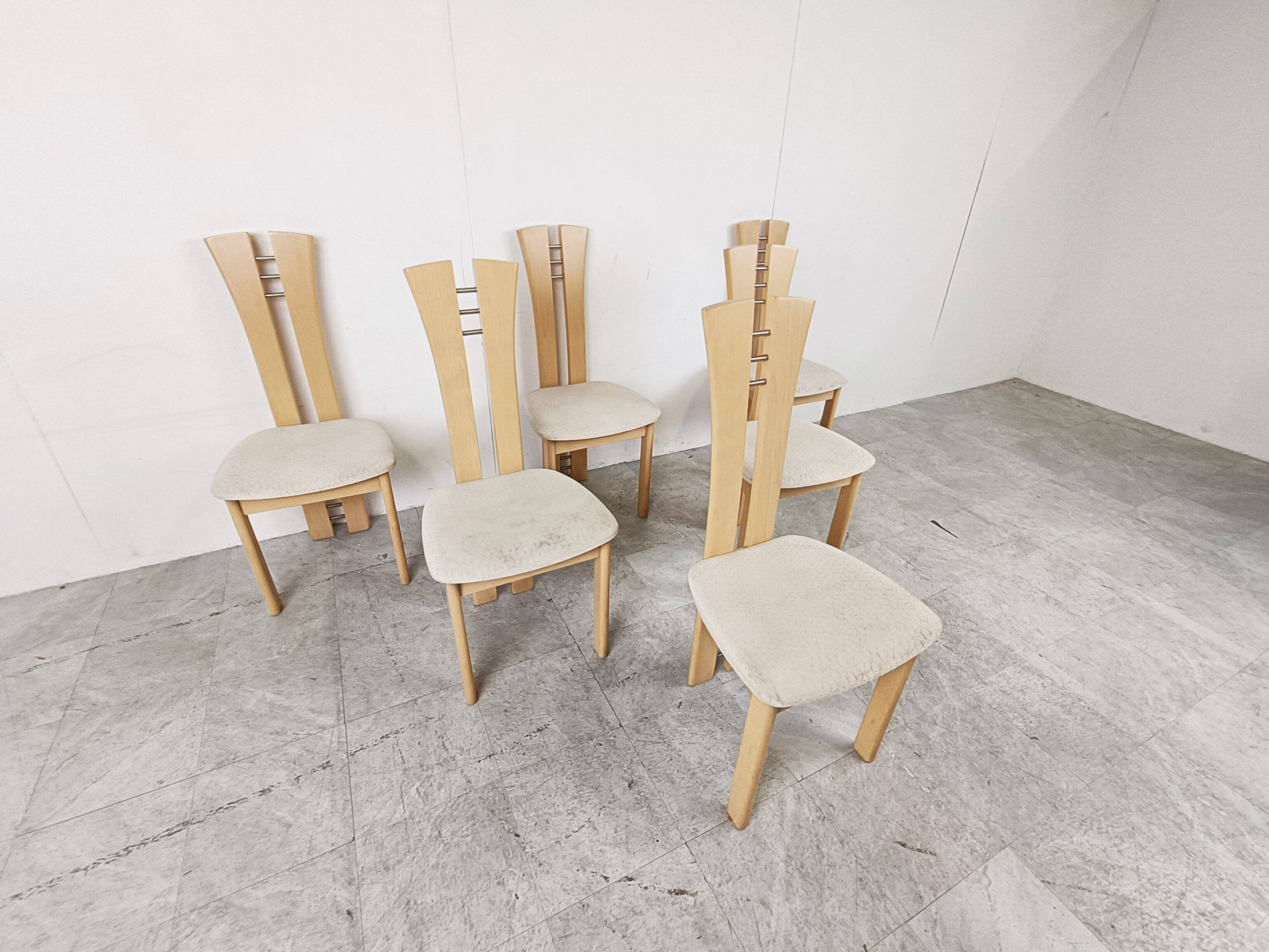 Set of 6 high back dining chairs, 1980s