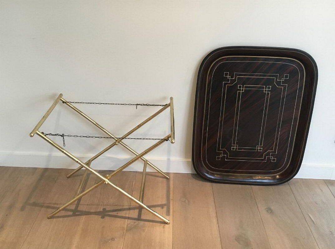 Beautiful table with a brass top and painted sheet metal