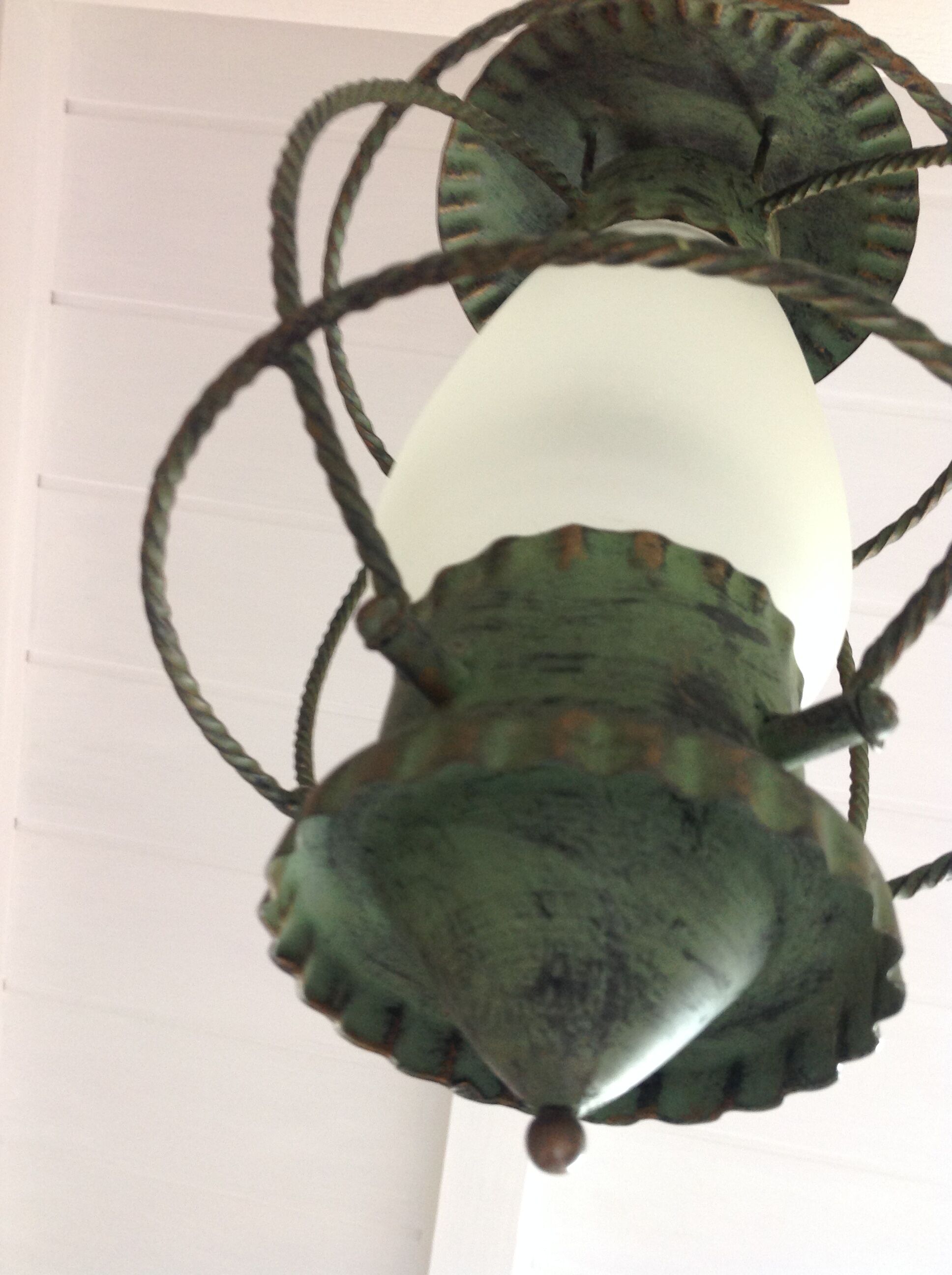 Lantern hanging lamp vintage green effect of gray painted metal