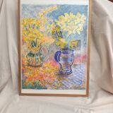 Still life in pastel, bouquet of flowers, spring, daffodils