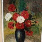 Painting, painting on canvas, still life, the bouquet of flowers painted on vintage canvas