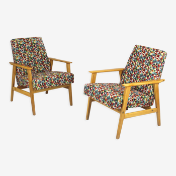 Fauteuils en hêtre avec tissu à motifs, années 1960