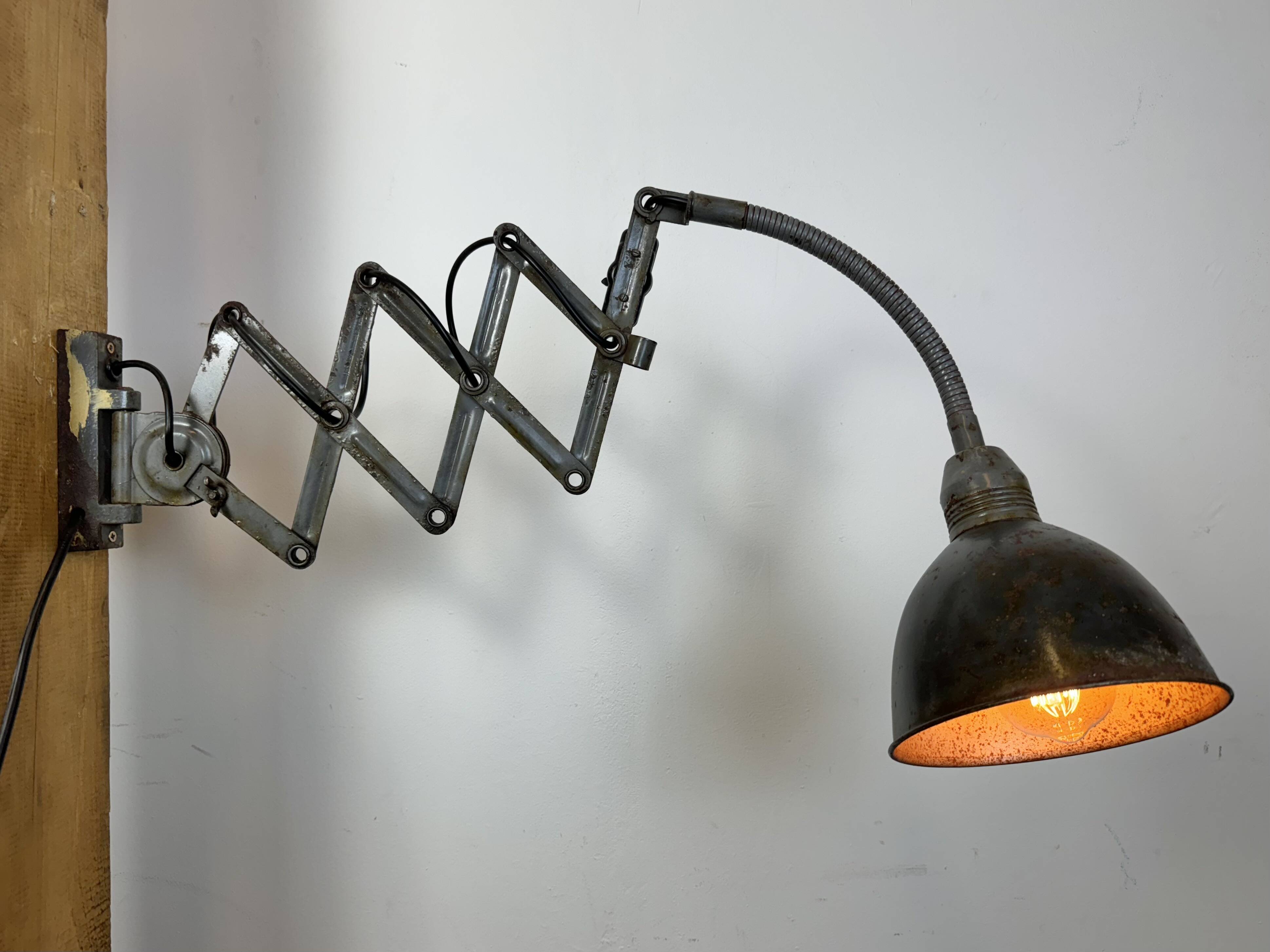 Grey Industrial Scissor Wall Lamp from Elektroinstala, 1960s