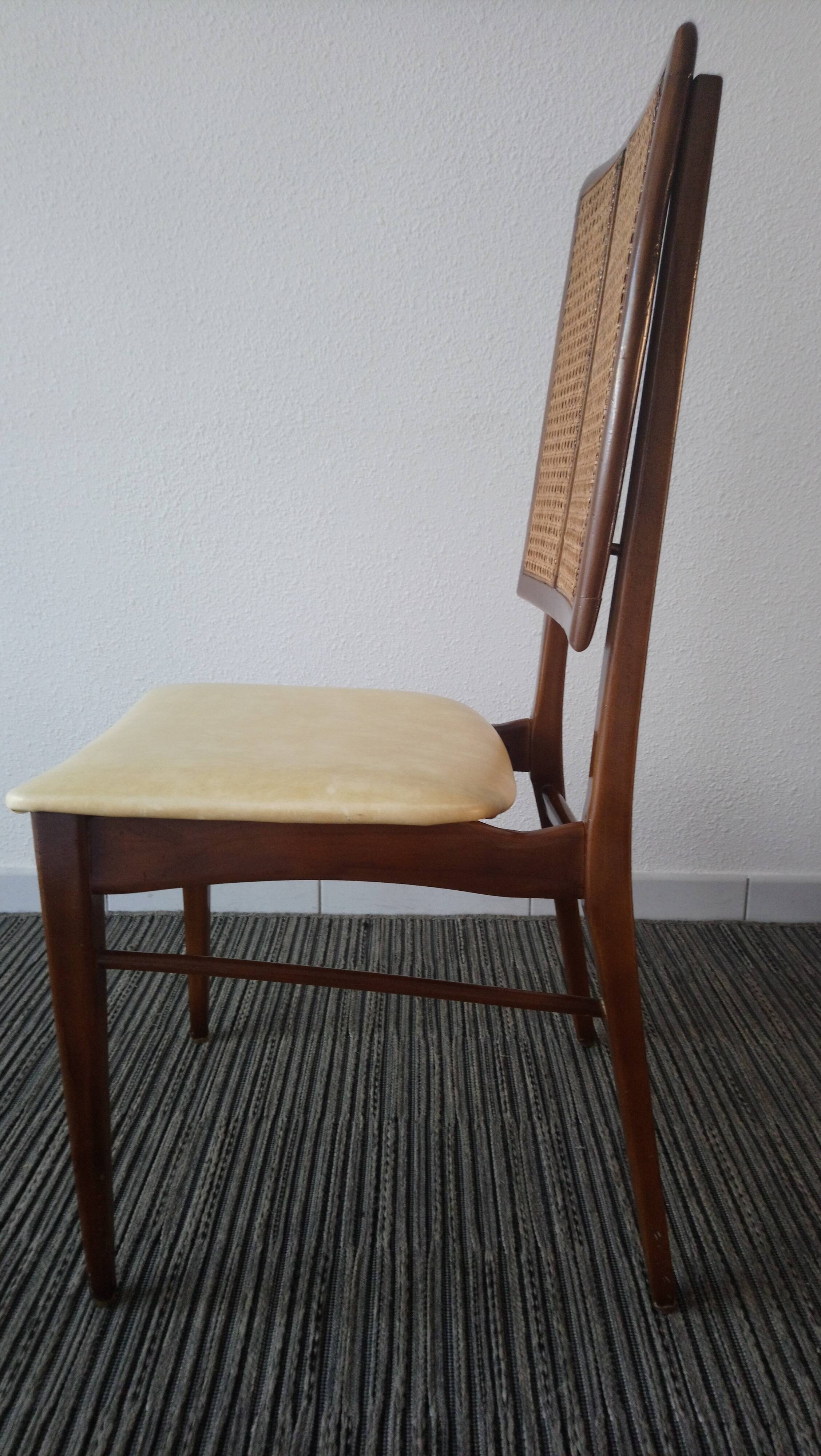 Suite of 6 vintage skai chairs and 60s canned backrest