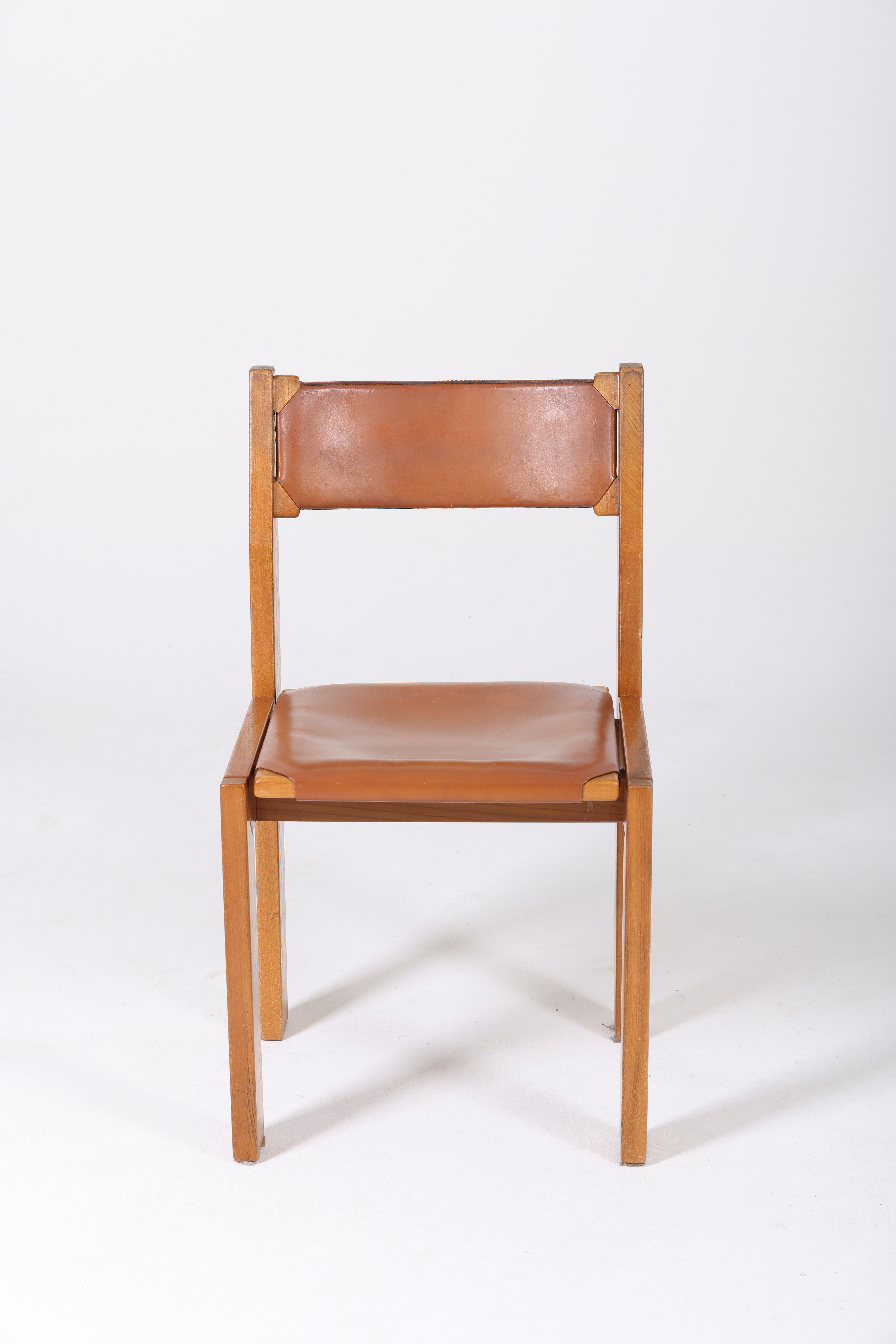 Chaises marron en cuir et bois, 1970s