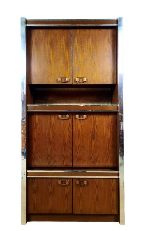 Scandinavian furniture in two modules in stained ash and chromed metal circa 1960