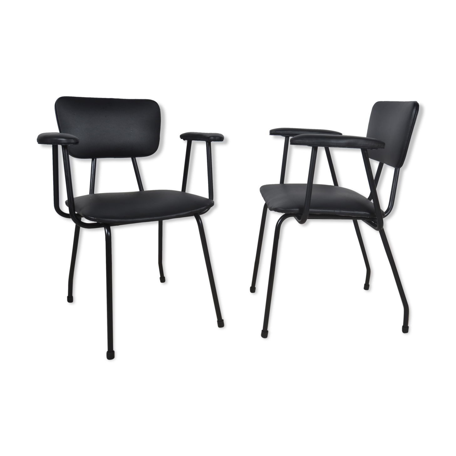 Armchairs in black skaï 1950