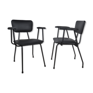 Fauteuils en skaï noir 1950