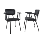 Fauteuils en skaï noir 1950