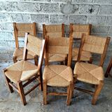 6 chaises en noyer et paillées