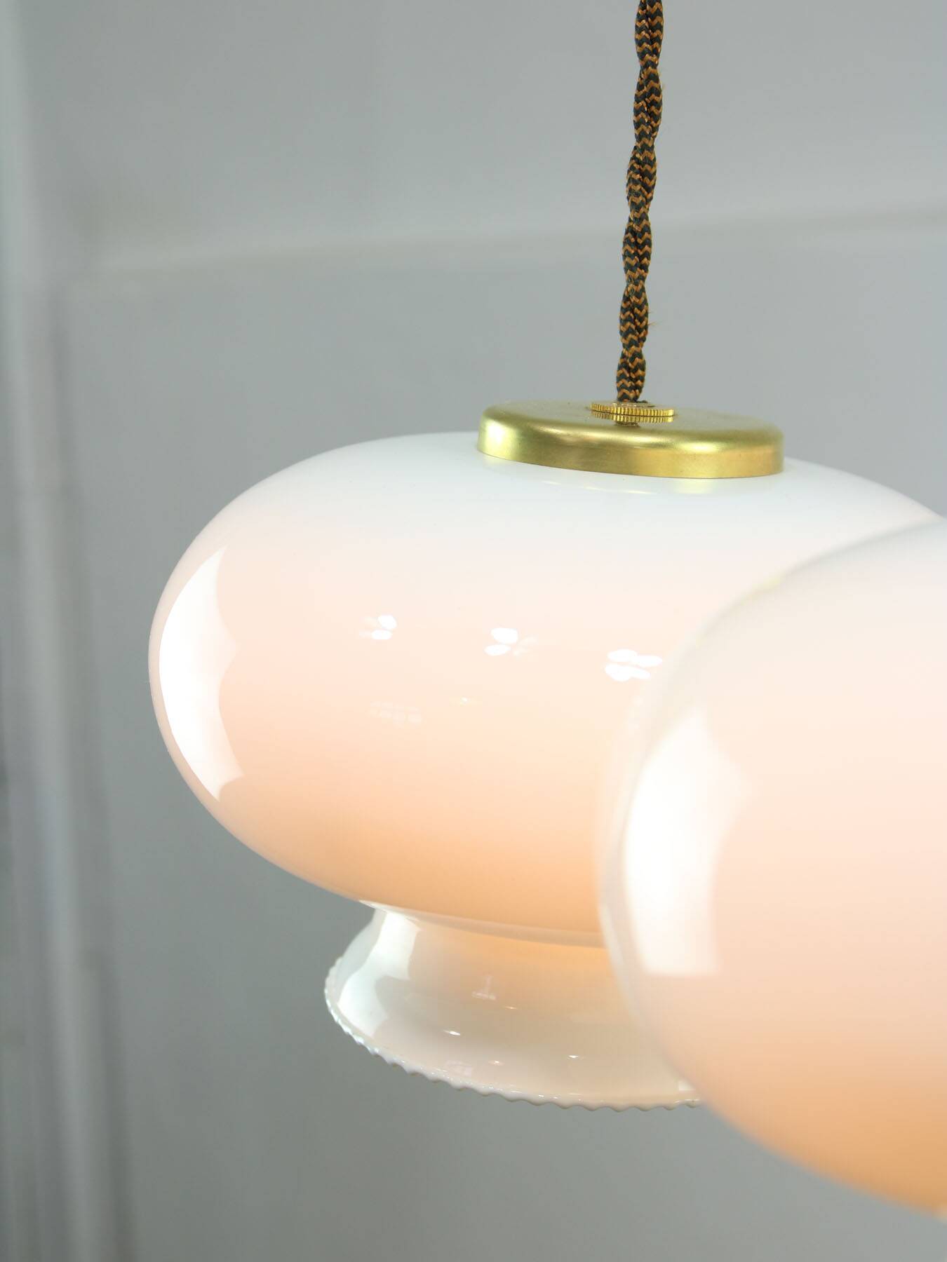 Mid-Century Italian Opaline Glass & Brass Pendant Lamp, set of 3