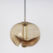 One of the four large smoked glass pendants by Peill & Putzler, Germany, 1970s.