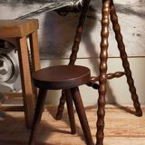 Stool high tripod solid wood turned vintage