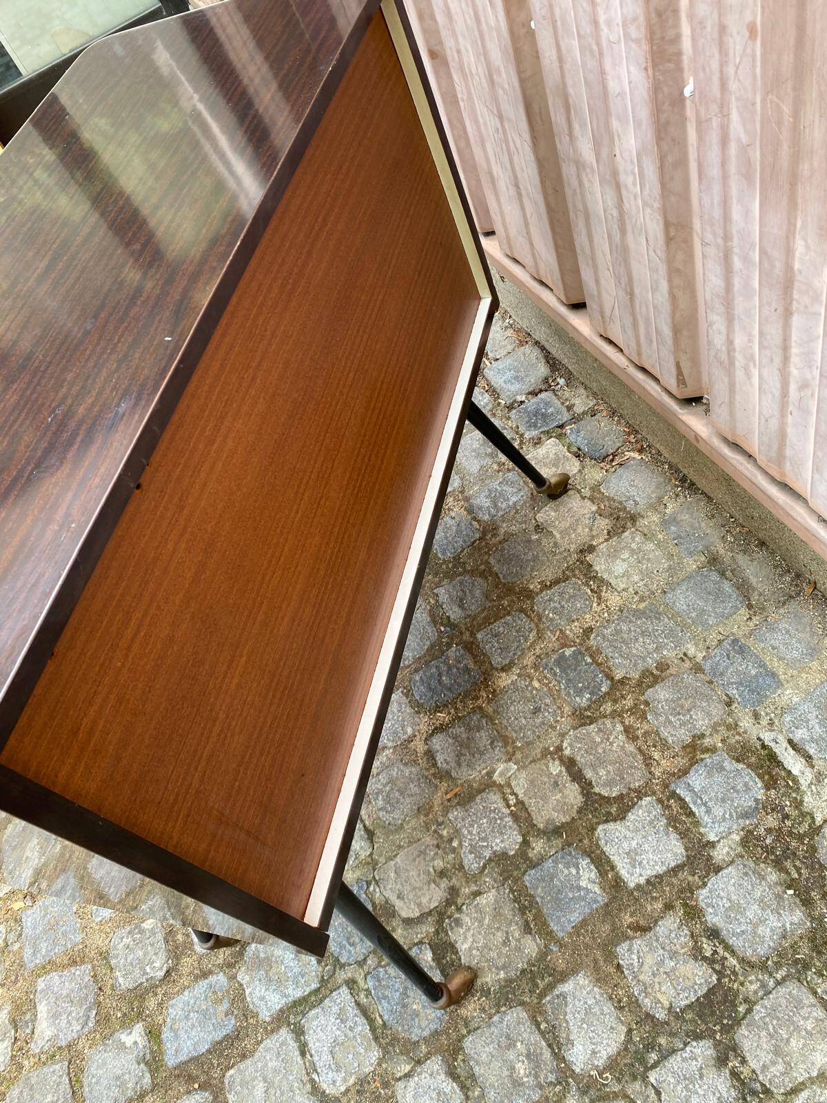 Mid-Century Modern bar cabinet 1960s with compass legs & brass
