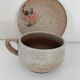 Large stoneware cup and saucer with floral decoration – 1970s