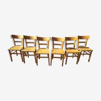 Lot de 6 chaises de bistrot en bois années 50/60