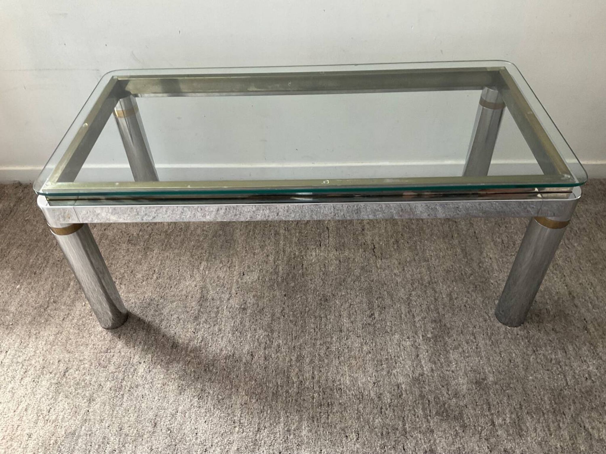Vintage coffee table in brass and chrome metal from the 70s