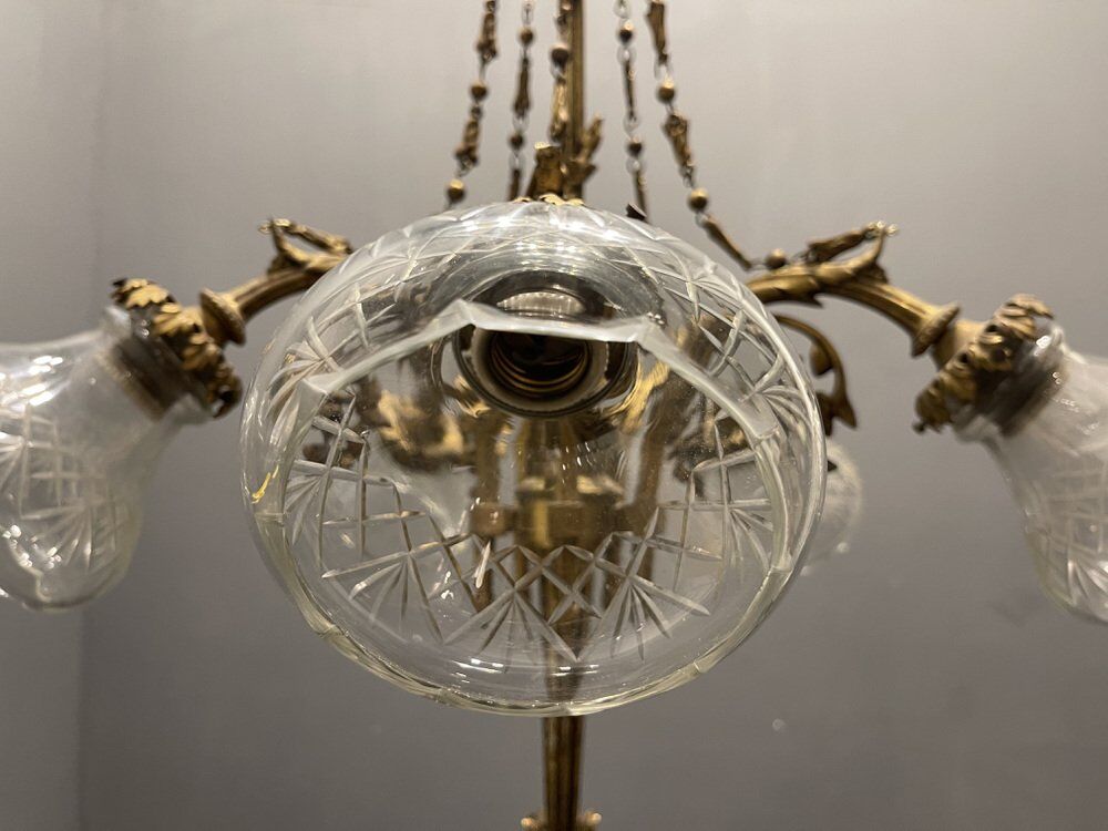 Italian Liberty Bronze Chandelier, 1940s