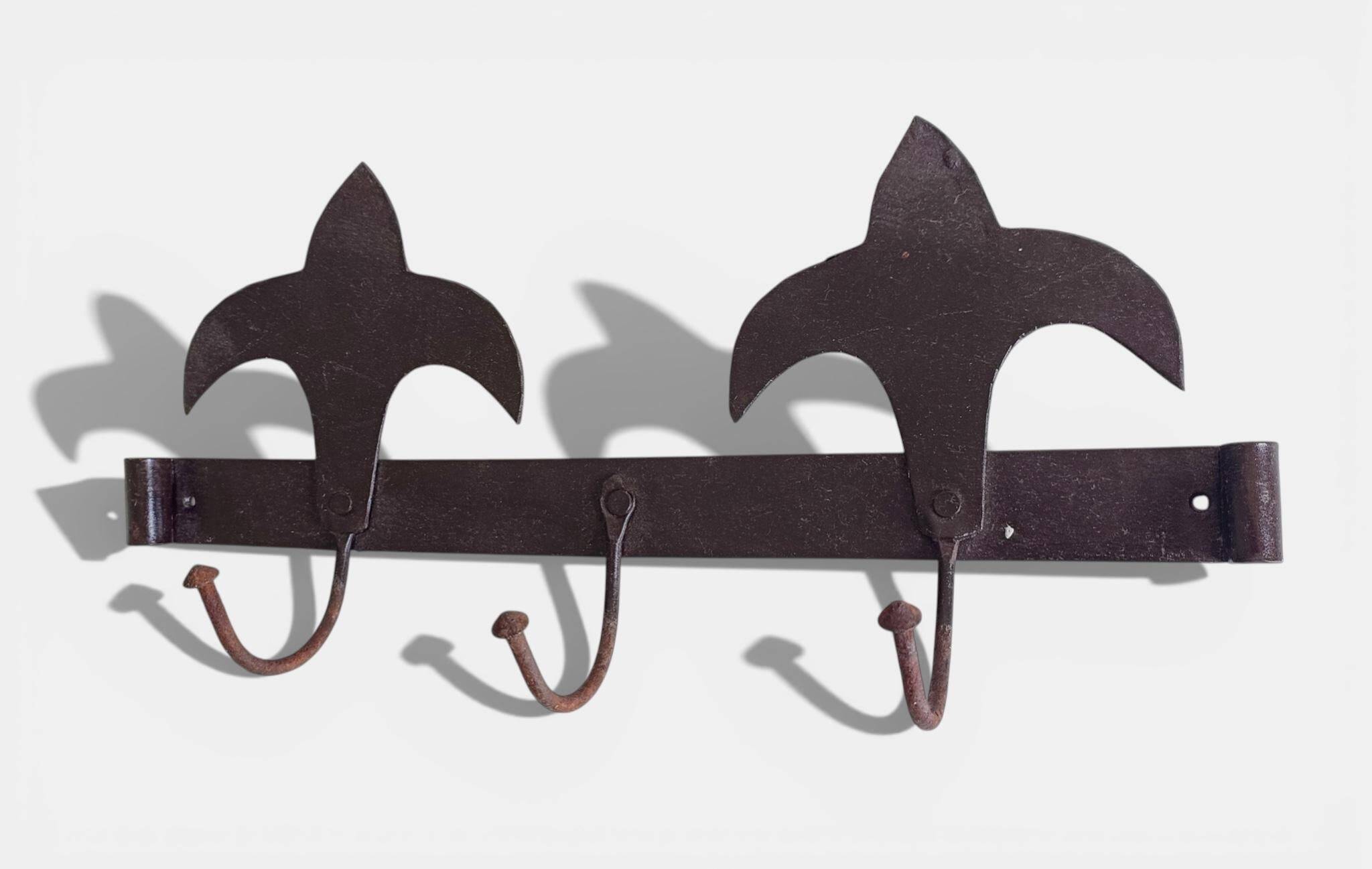 Antique French Provincial Wrought Iron Coat or Hat Rack with Fleur-de-Lis