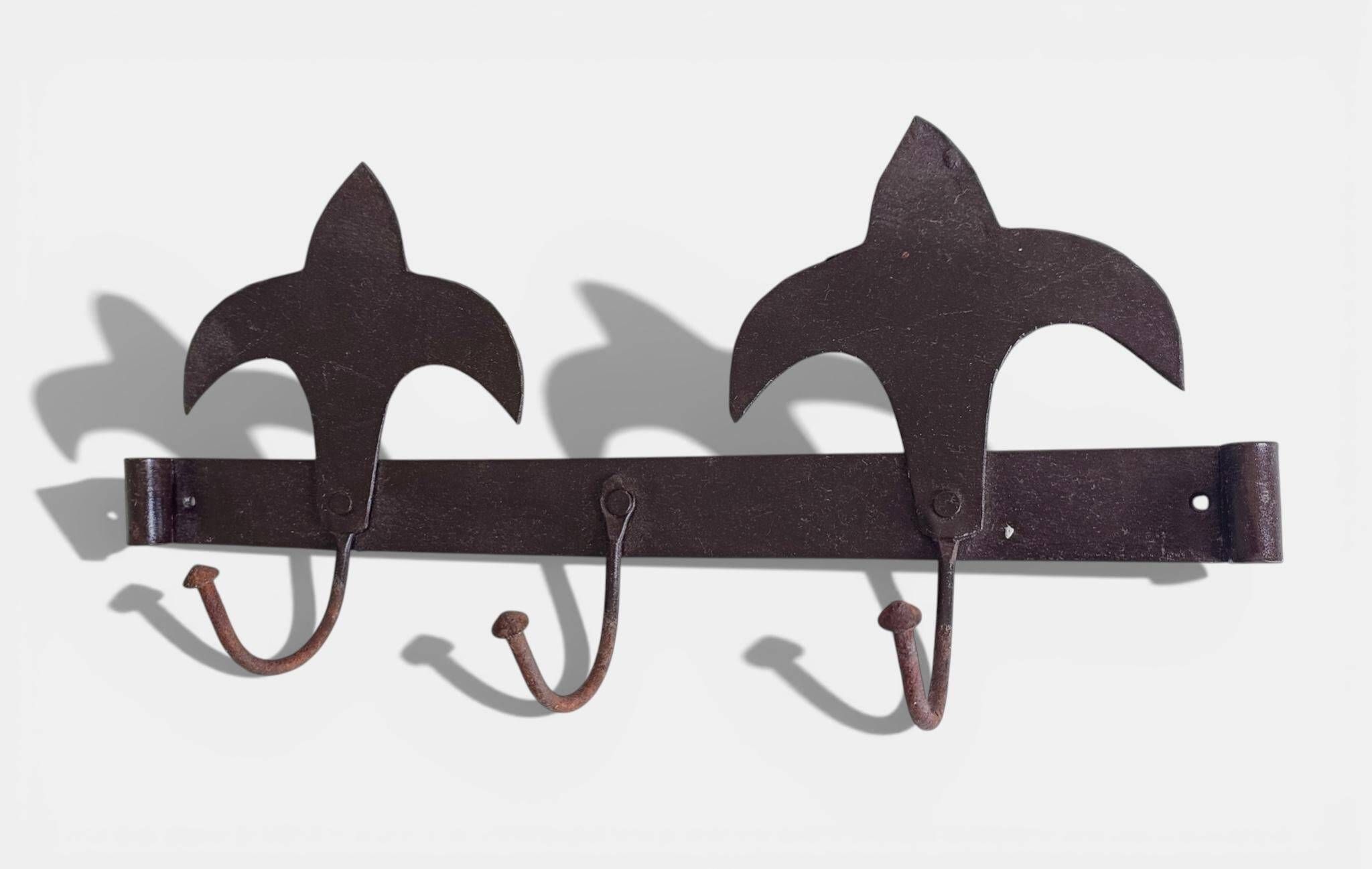 Antique French Provincial Wrought Iron Coat or Hat Rack with Fleur-de-Lis