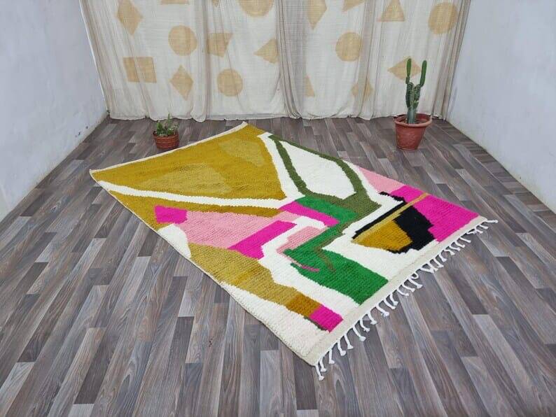 Traditional pure natural wool Berber rug size 100 x 200 cm
