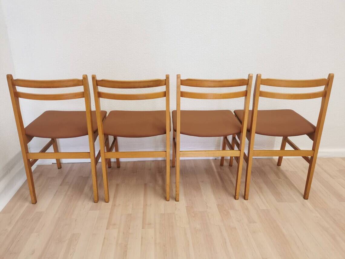 Set of 4 Vintage Branko Ursic Dining Chair: 1970s Scandinavian Wood & Brown