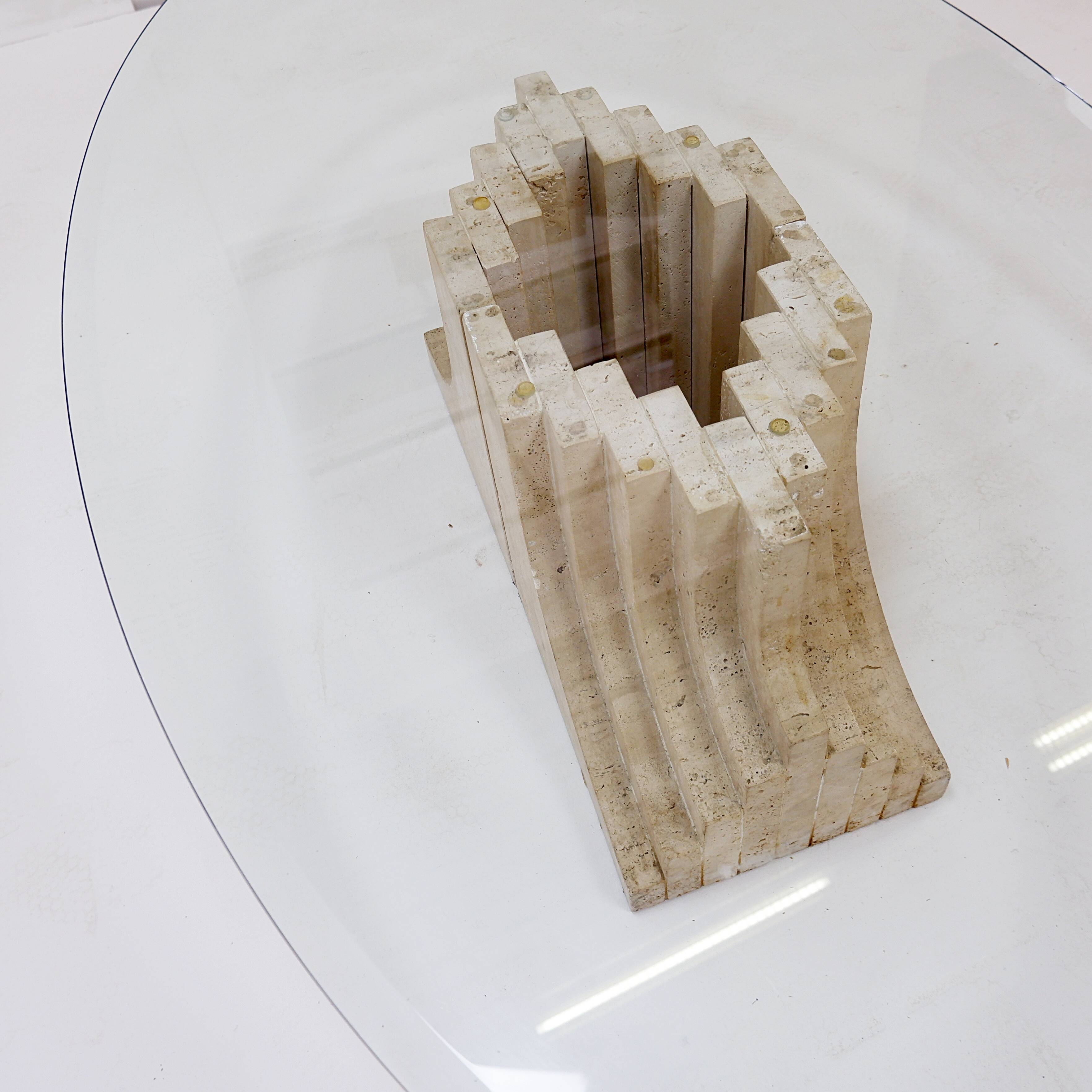 Sculptural Glass and Travertine coffee table