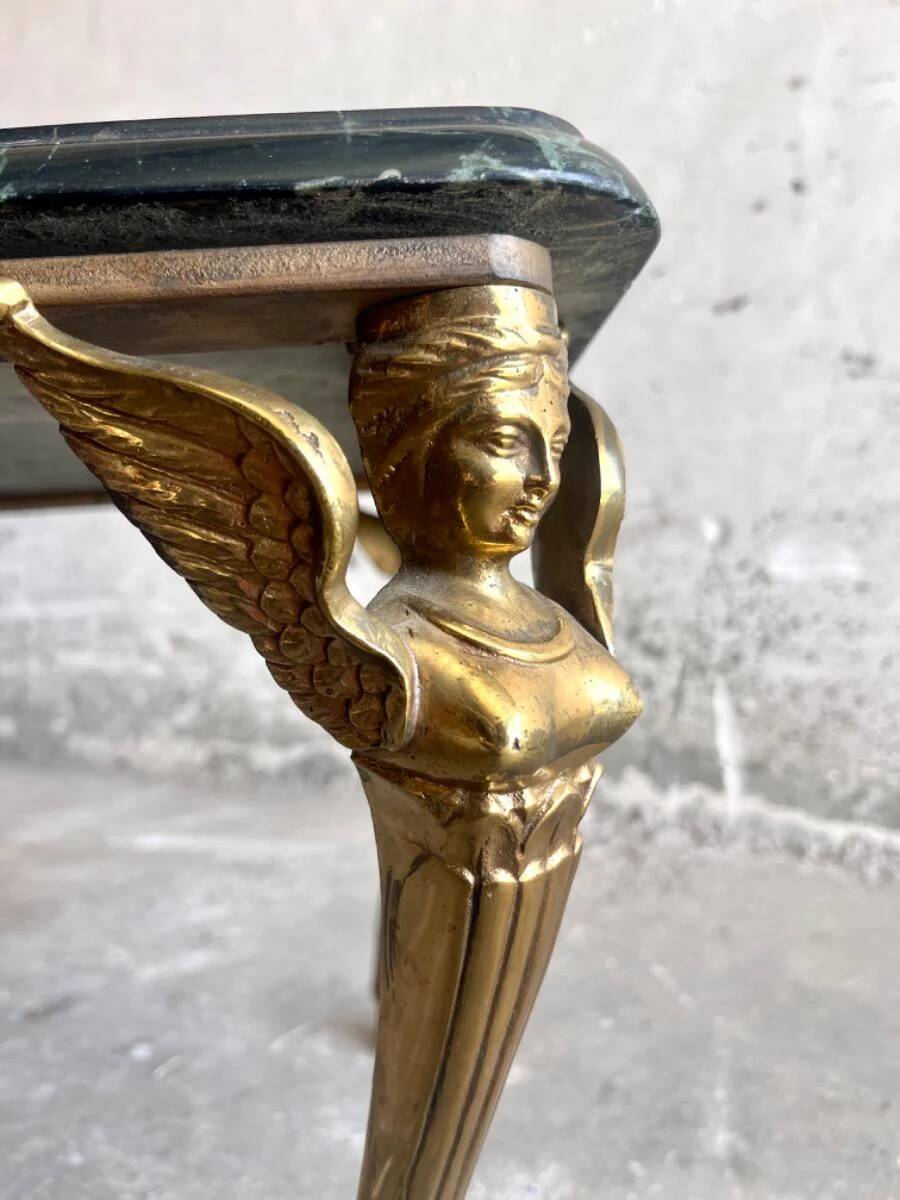 Vintage Dark Green Marble Coffee Table with Gilded Metal Ornate Legs, Mid-Century
